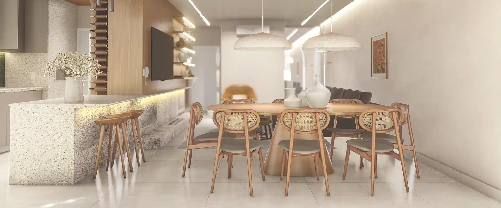 Ambiente integrado projetado pela Vincenzzi Arquitetura